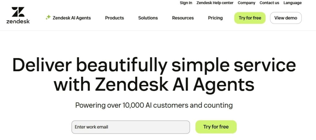 Zendesk Home Page